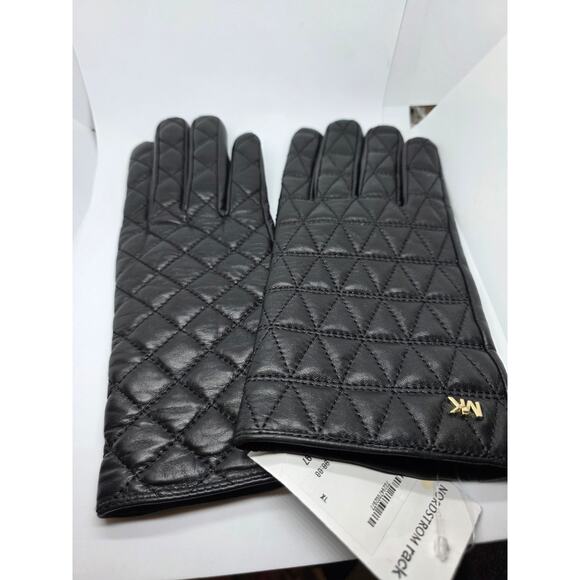 Michael Kors Black Quilted Leather Gloves - Picture 1 of 6